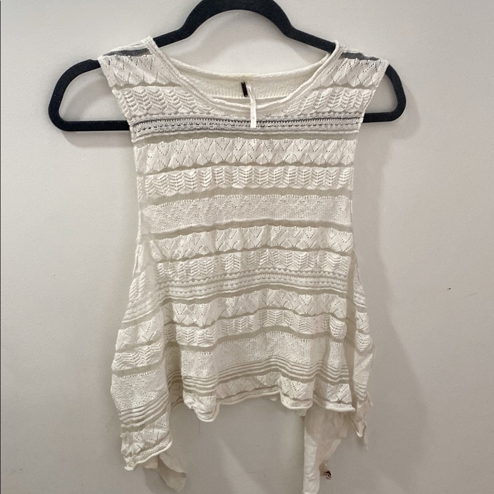 Free People White Asymmetrical Side Tie Tank Top